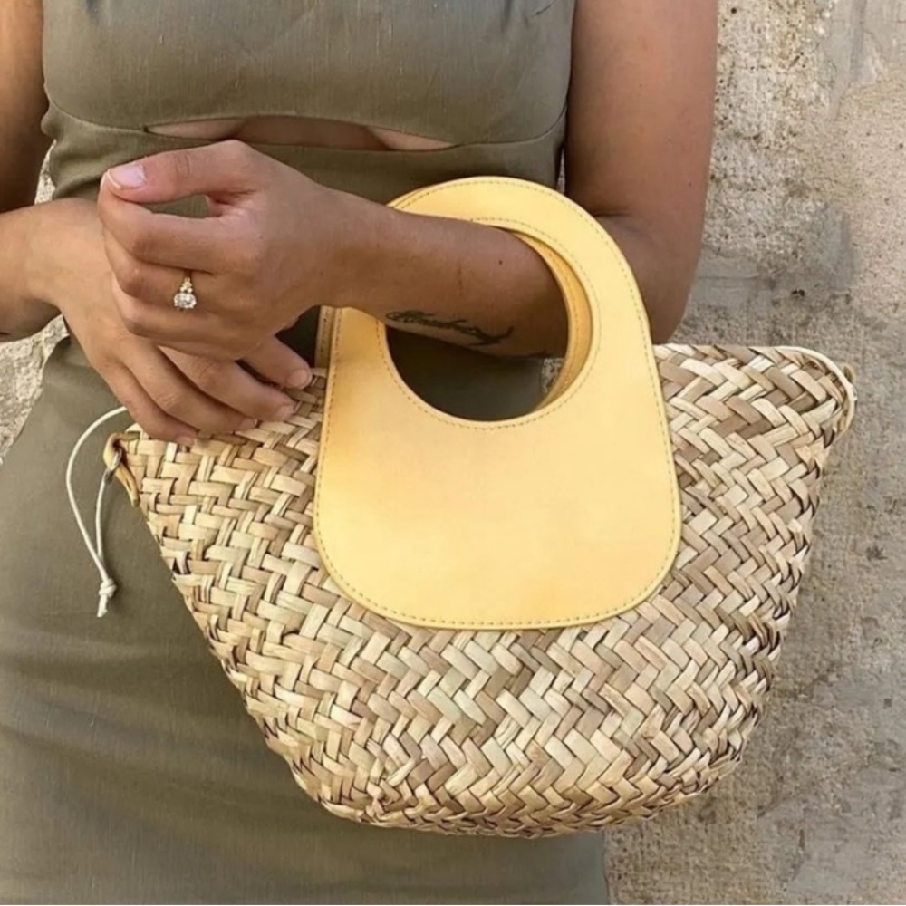 Mango MNG Straw Woven Basket Bag Yellow Crossbody Mini Tote NWOT - Picture 2 of 16